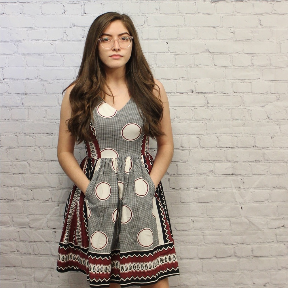 Anthropologie tribal print A-line pleated dress
